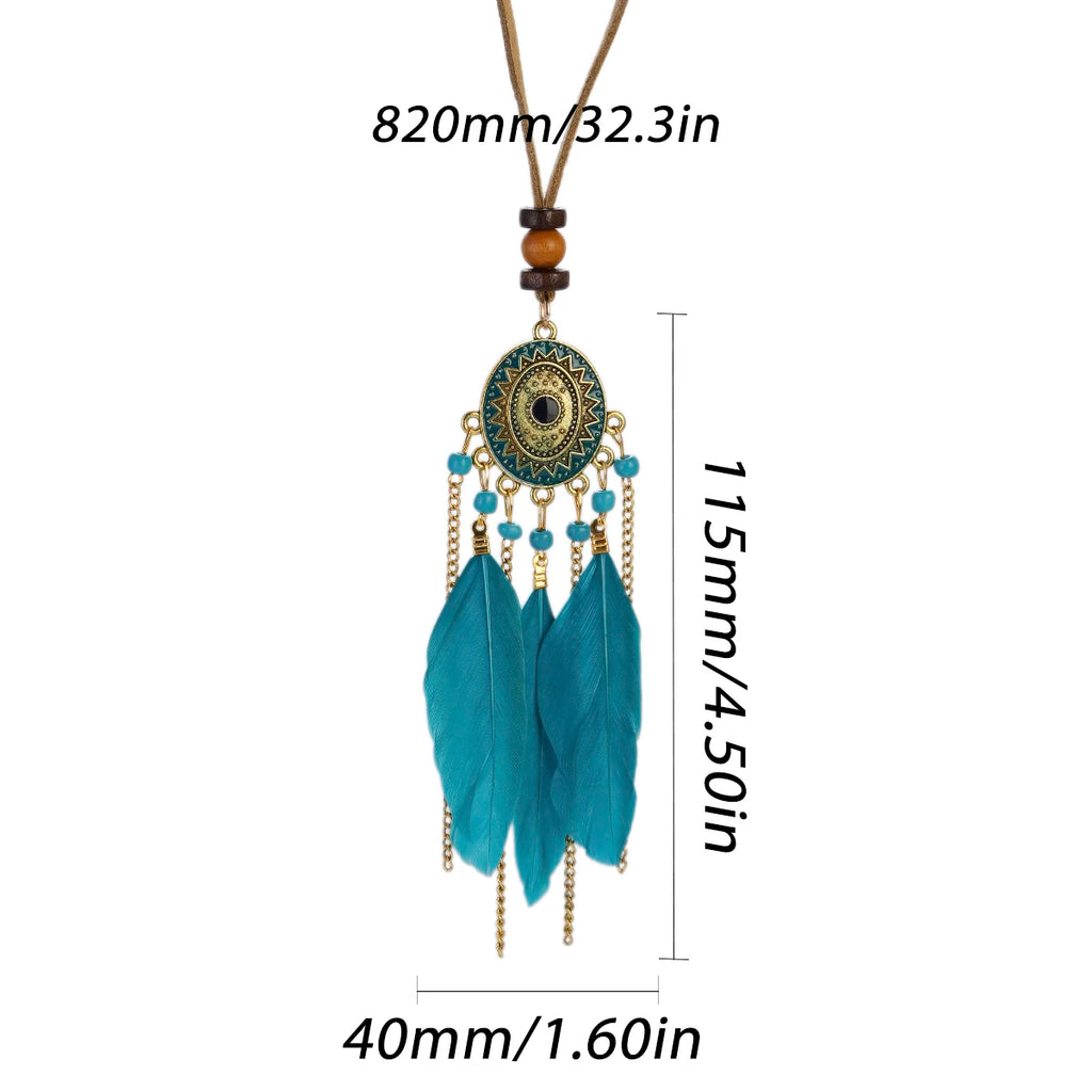 FBA Feather Necklace & Earring Set | Boho Tassel Jewelry
