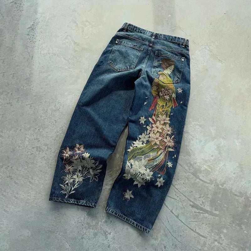 Women's Y2K Star Ripped Hollow Out High Waist Wide-Leg Baggy Jeans – Goth Streetwear Denim Cargo Pants | S–XXL | FBA Vibes