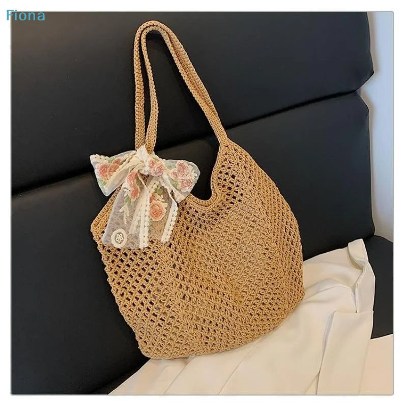 Large Capacity Woven Straw Wicker Tote Bag for Women – Handmade Summer Beach Shoulder & Messenger Bag