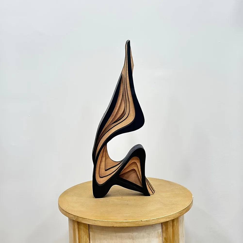 Abstract Wooden Streamlined Statue | Minimalist Sculpture for Bookshelf & Home Decor