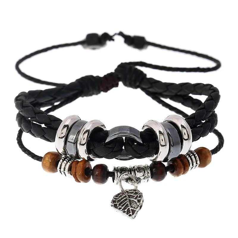 FBA Ethnic Beaded Leaf Pendant Multilayer Bracelet | Boho Jewelry Gift