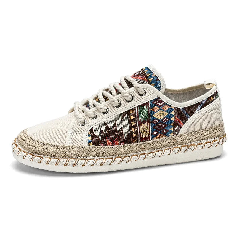 FBA Men's Printed Canvas Fisherman Shoes | Lace-Up Flat Casual Shoes