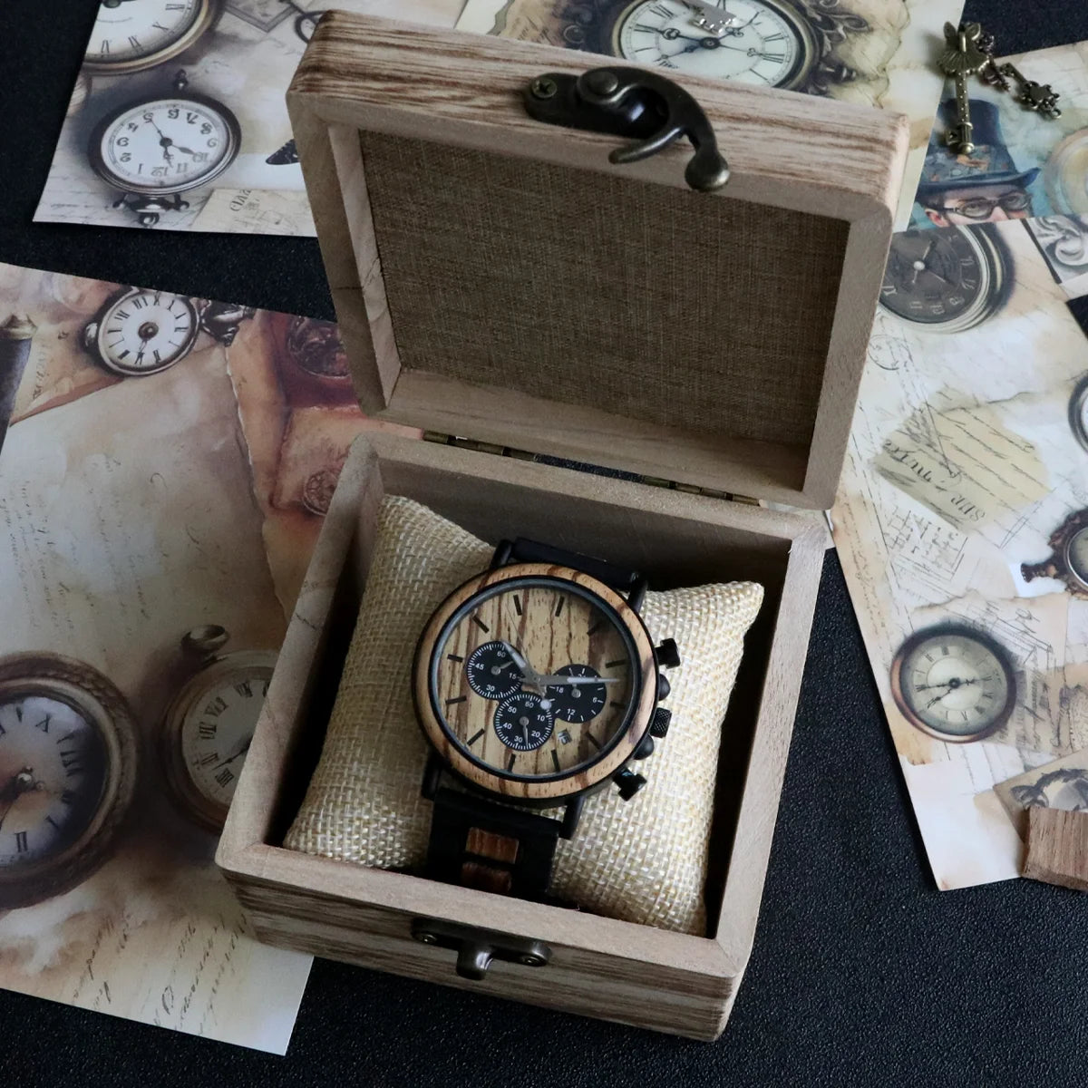 FBA Men's Luxury Wood Watch | Chronograph Calendar Wooden Wristwatch