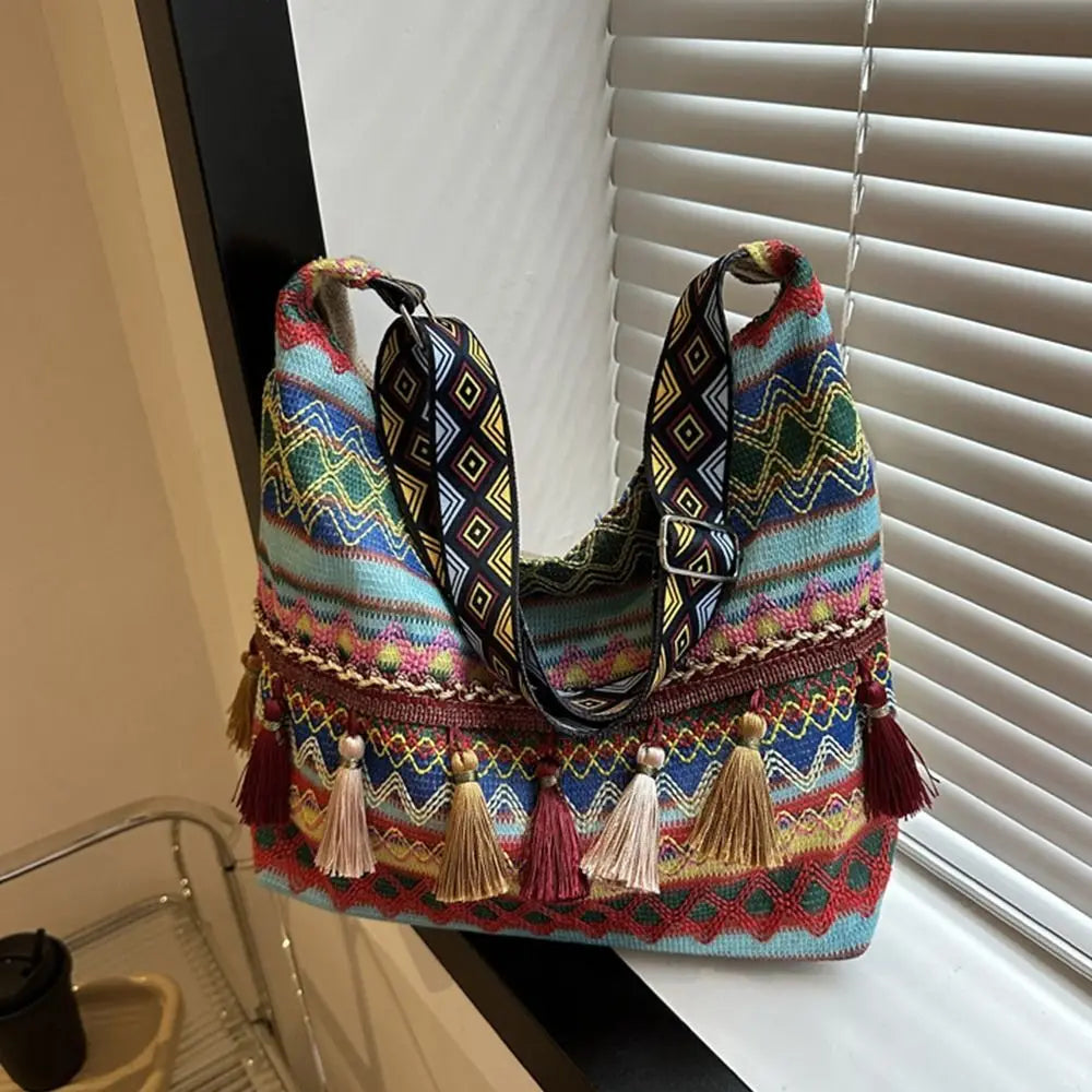 Tassel Ethnic Bohemian Crossbody Shoulder Bag – Fringe Woven Messenger Tote