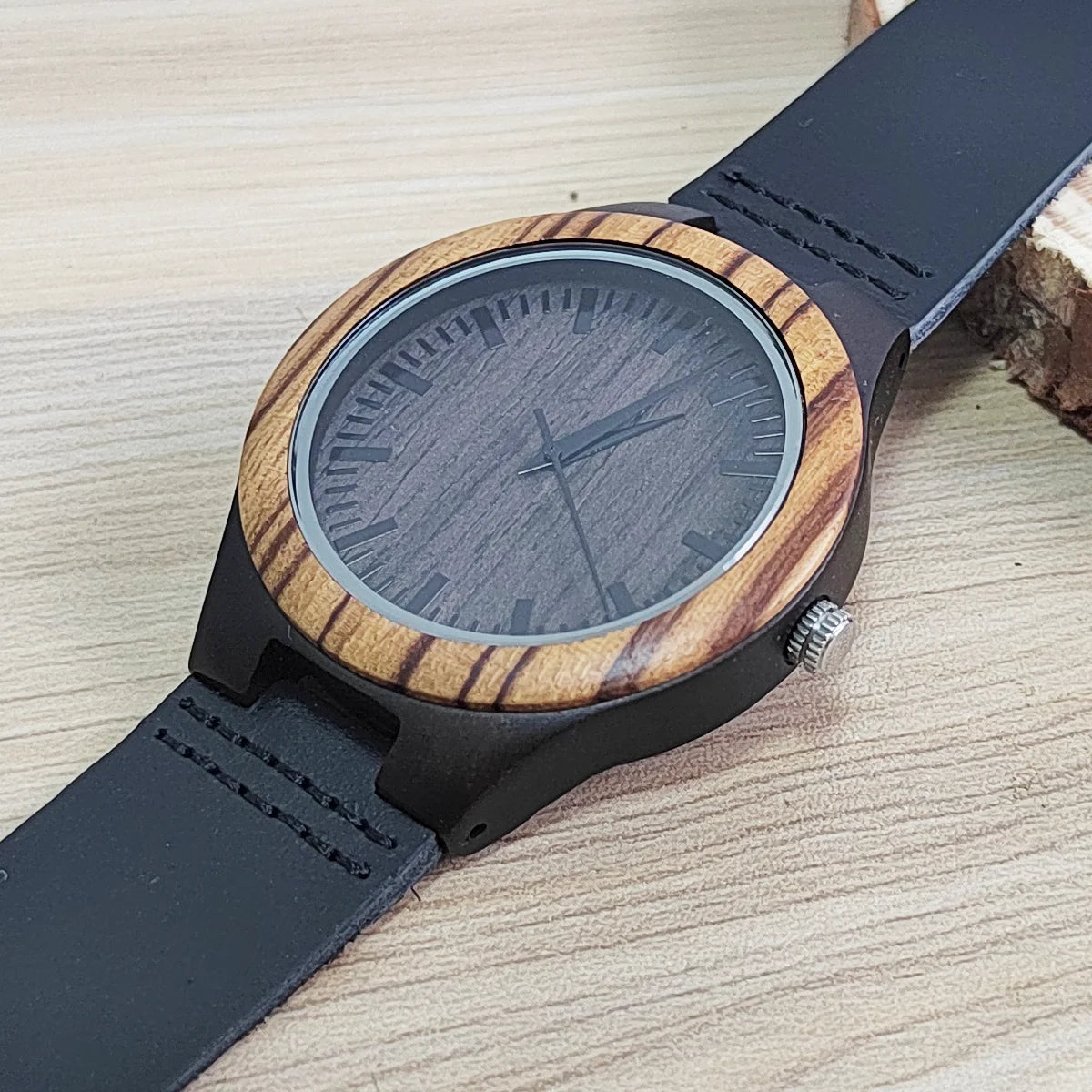 FBA Unisex Vintage Wood Watch | Leather Strap Quartz Wristwatch