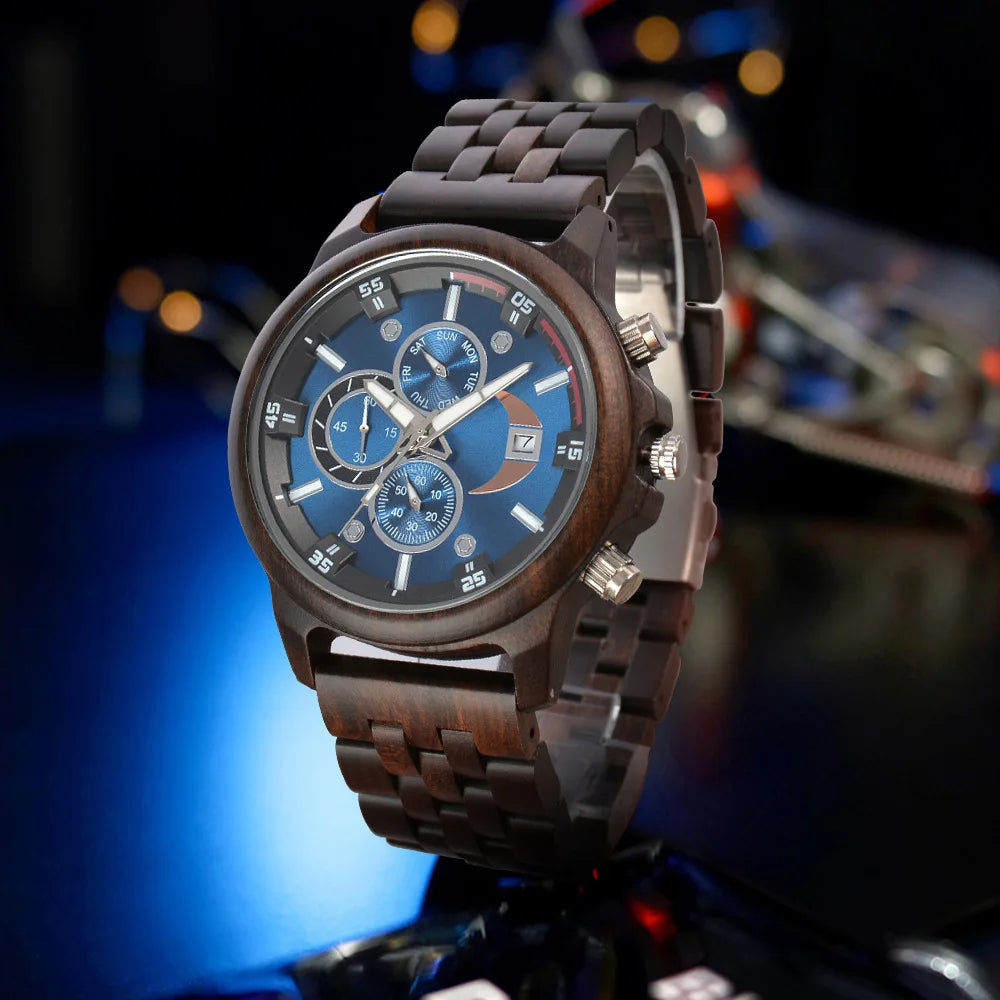 FBA Men's Big Dial Luxury Wood Watch | Exotic Wood Quartz Wristwatch
