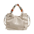 Beading Handle PU Shoulder Bag – Letter Print Korean Style Crossbody Tote