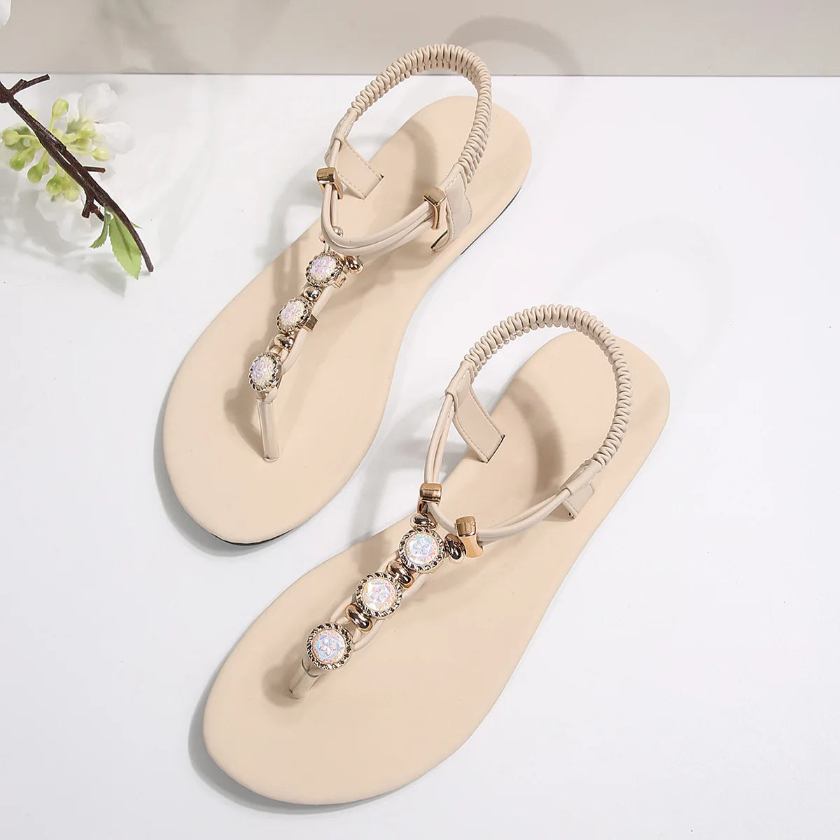 FBA Women's Handmade Beaded Fairy Style Flat Sandals | Plus Size Beach Shoes
