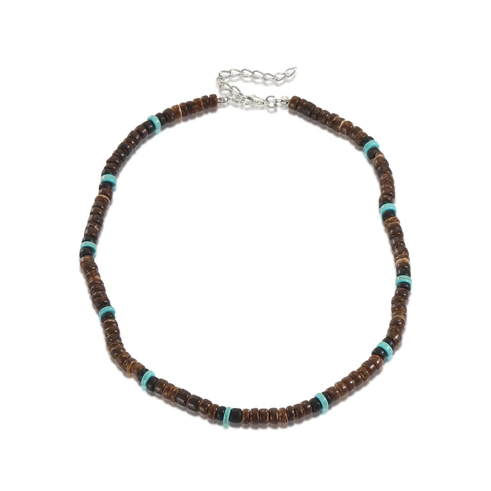 FBA Coconut Shell Wooden Bead Necklace for Men | Boho Stacked Jewelry