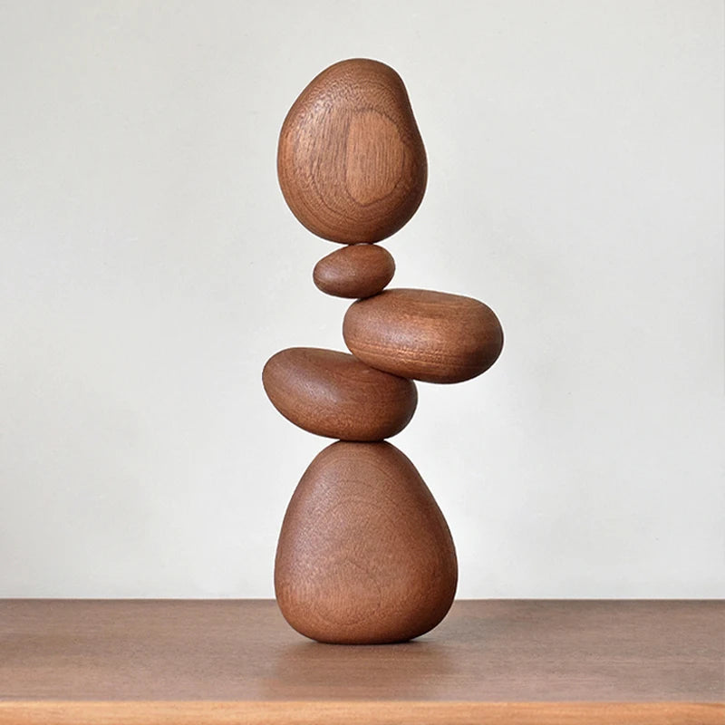 Solid Wood Stone-Shape Art Ornaments | Nordic Puzzle Decompression Decor for Home & Wall
