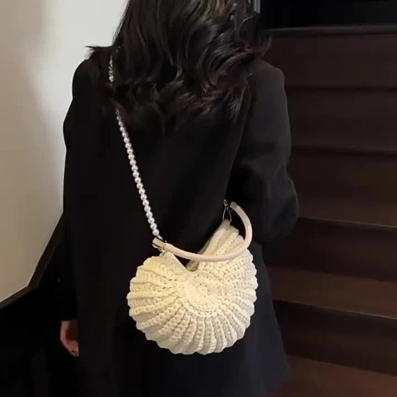Hand Woven Shell Tote Bag with Chain Shoulder Strap – Large Capacity Bohemian Beach Bag