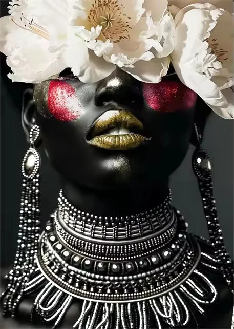 Black Woman Abstract Floral Portrait Canvas Print | Colorful Wall Art for Living Room