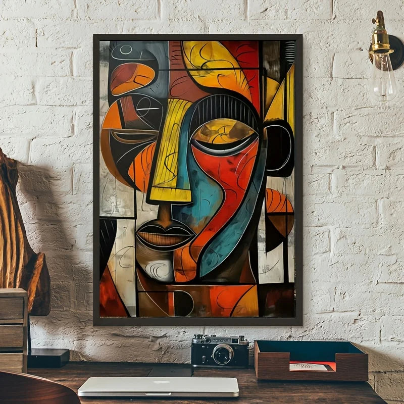 Picasso-Inspired African Tribal Mask Canvas Print | Abstract Wall Art Poster for Living Room