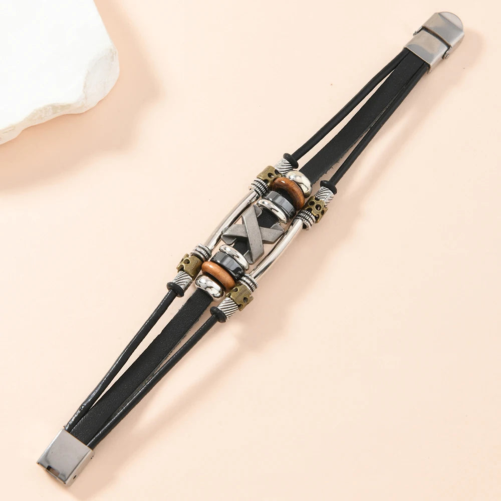 FBA Handmade Genuine Leather Beaded Bracelet | Unisex Jewelry
