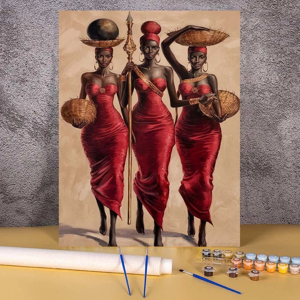African Woman Paint by Numbers Kit | DIY Oil Painting on Canvas | Wall Art Gift