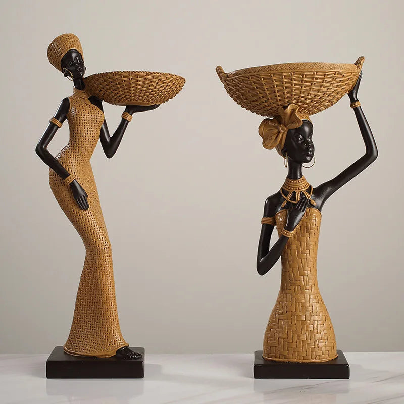 African Girl Ethnic Style Resin Ornament | Creative Character Sculpture for Home & Office Decor