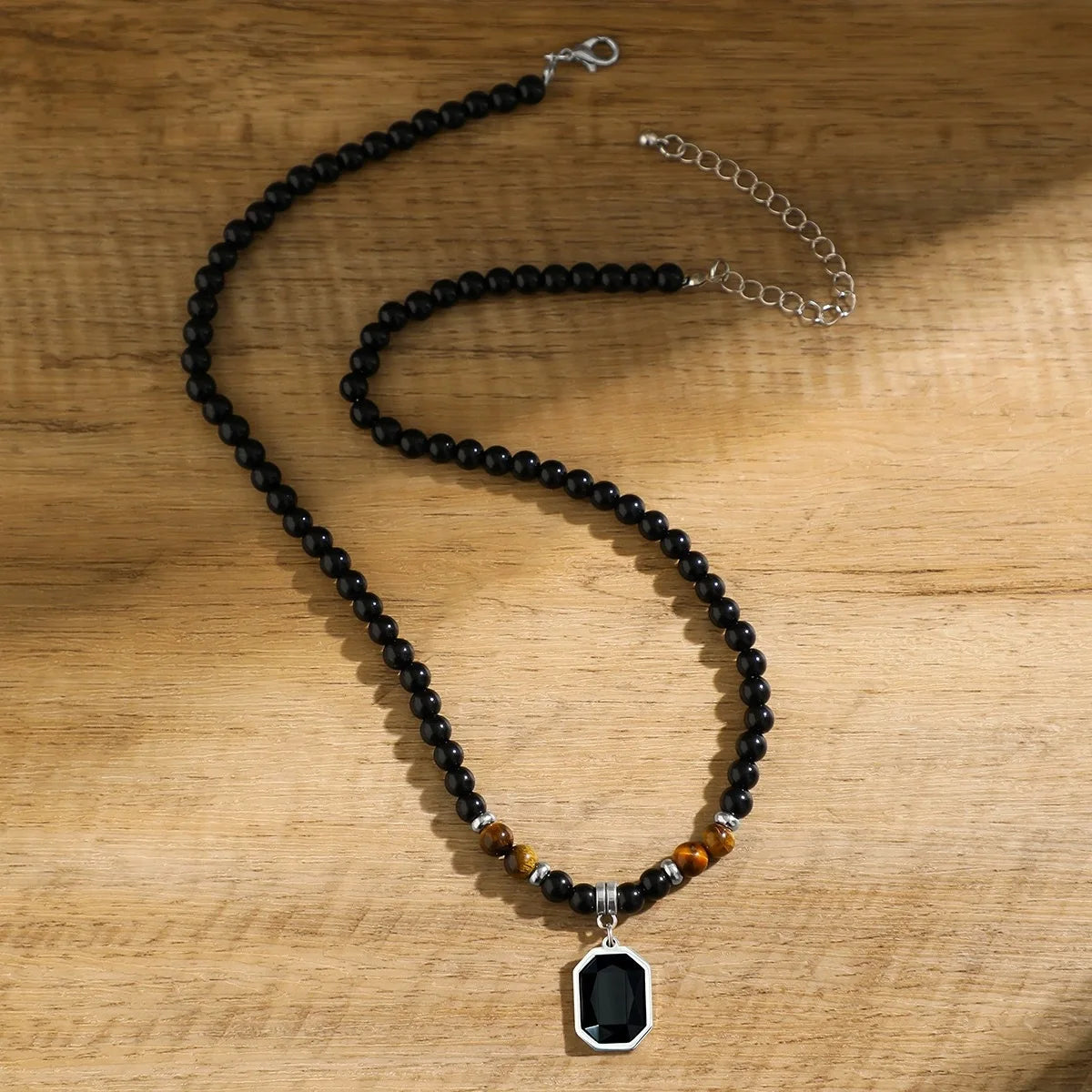 FBA Black Beads Square Pendant Necklace for Men | Fashion Jewelry