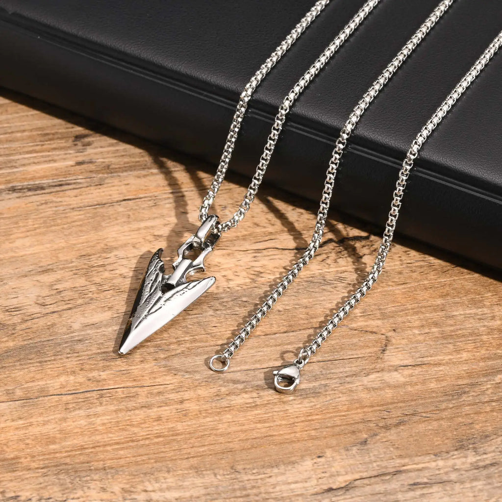 FBA Spear Point Arrowhead Necklace for Men | Stainless Steel Punk Jewelry