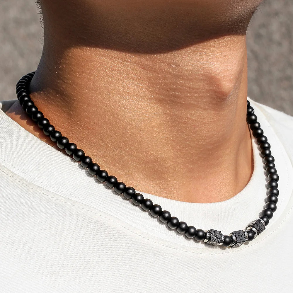 FBA Frosted Stone Bead Adjustable Necklace for Men | Minimalist Jewelry