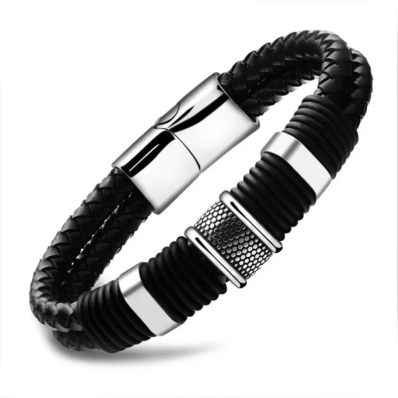 FBA Hip Hop Beaded Woven Leather Bracelet | Punk Charm Jewelry