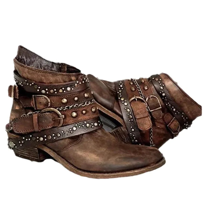 Women's Punk Rivet Chain Chelsea Ankle Boot