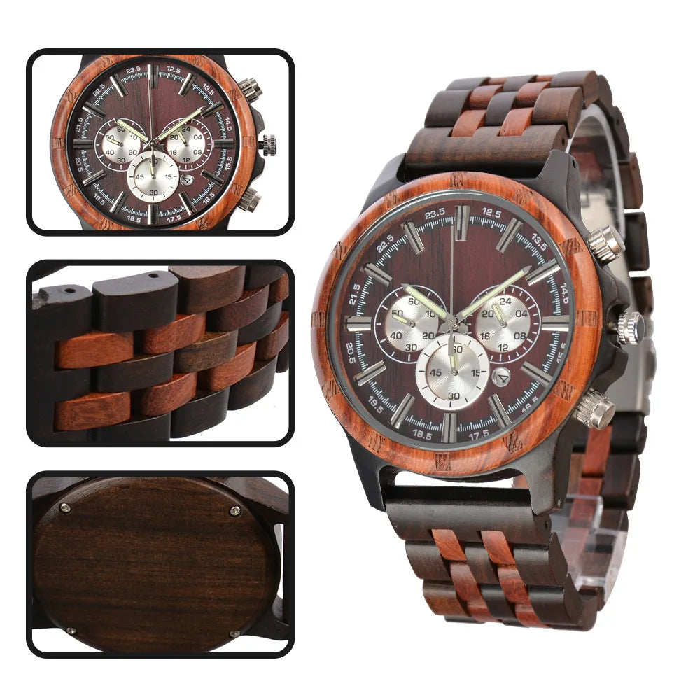 FBA Men's Military Chronograph Wood Watch | Luxury Quartz Wooden Wristwatch