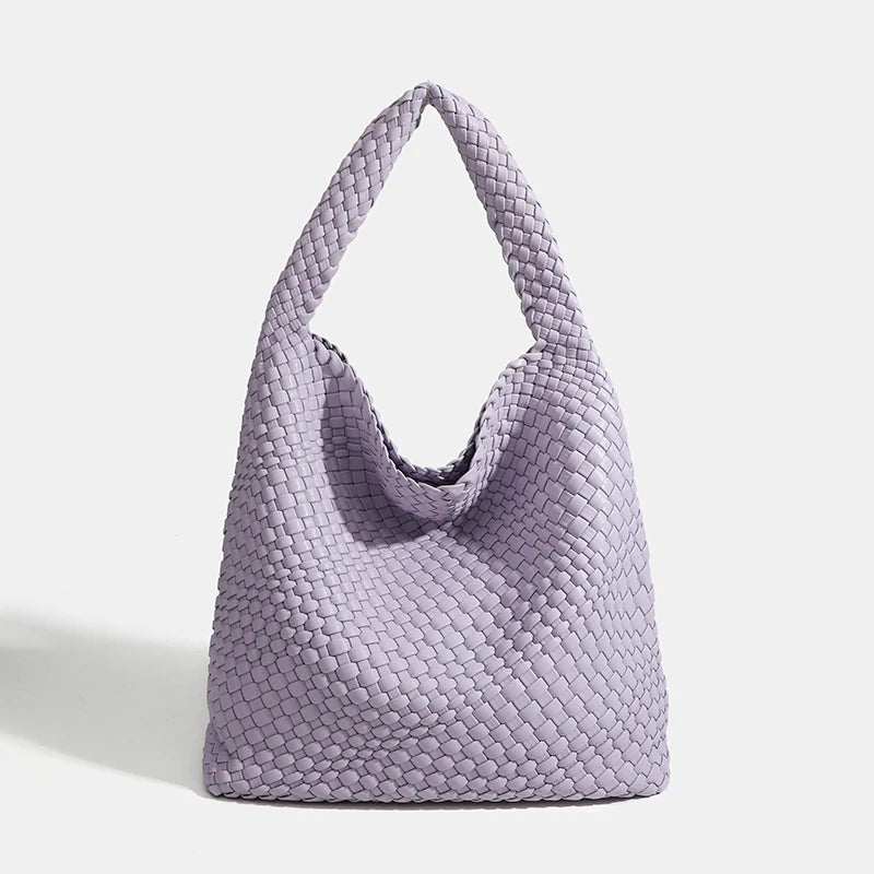 Hand-Knitted PU Woven Tote Bag for Women – Large Luxury Criss-Cross Shoulder Bag