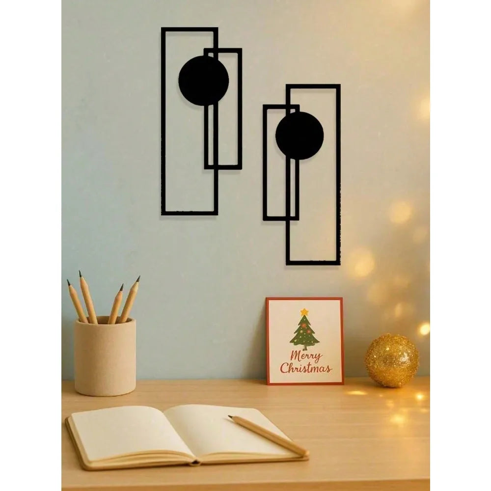 2-Piece Abstract Metal Wall Art | Gothic Line Sculpture Minimalist Black Wall Decor