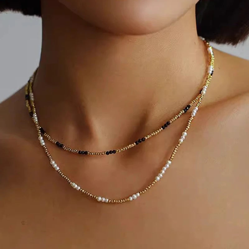 FBA Bohemian Gold Beads Pearl Pendant Necklace | Beach Vacation Jewelry