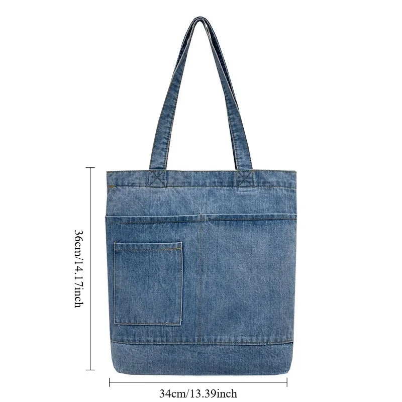 Casual Denim Tote Bag for Women – Large Capacity Shoulder Handbag for Travel & Daily Use