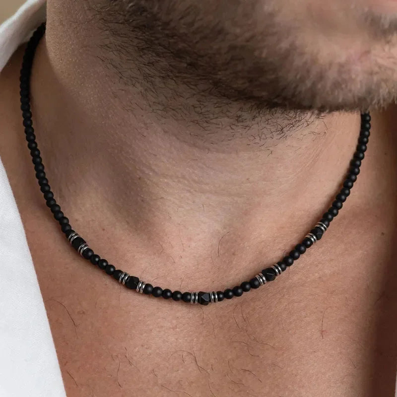 FBA Black Lava & Labradorite Beaded Choker | Men's Jewelry