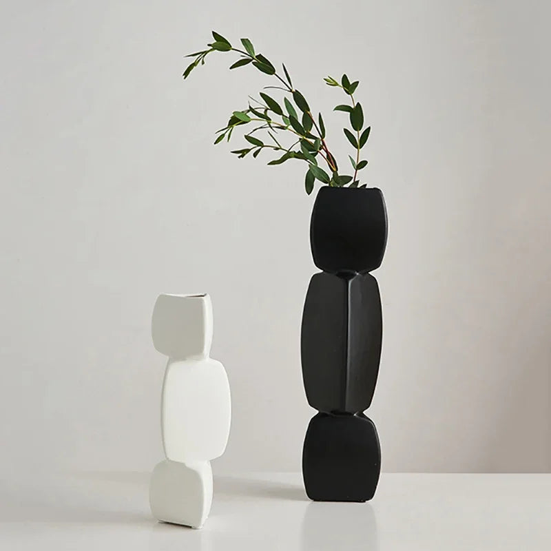 Modern Minimalist Ceramic Vase | Nordic Home Decor Flower Vase for Living Room & Shelf Display