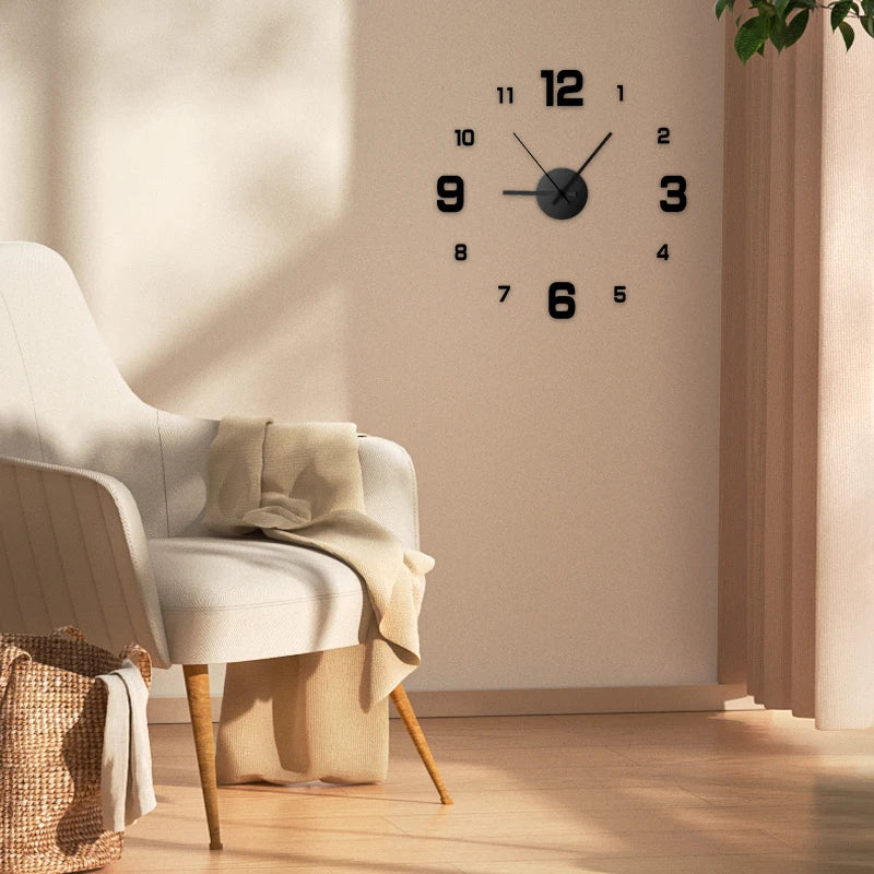 Frameless DIY Acrylic Wall Clock | Silent Analog Clock for Living Room, Bedroom & Office