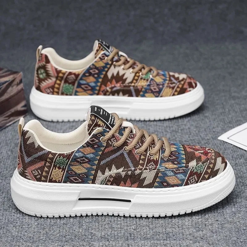 FBA Men's Ethnic Style Platform Board Shoes | Breathable Flat Sneakers
