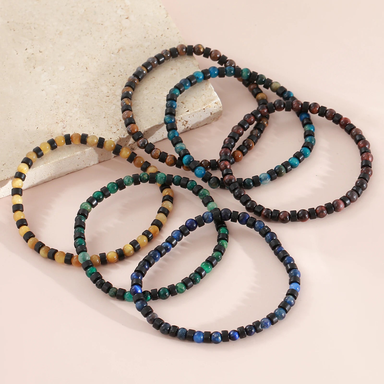 FBA Men's Natural Stone Beaded Elastic Bracelet | Handmade Jewelry Gift