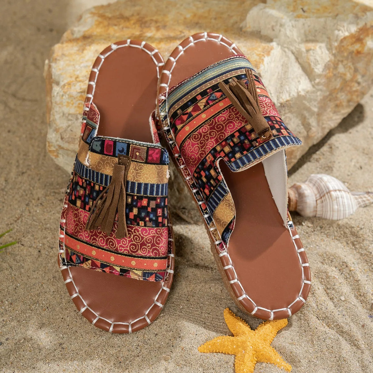 FBA Women's Mixed Color Low Heel Beach Slides | Plus Size Sandals