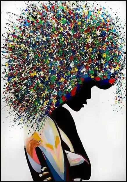 Black Woman Abstract Floral Portrait Canvas Print | Colorful Wall Art for Living Room