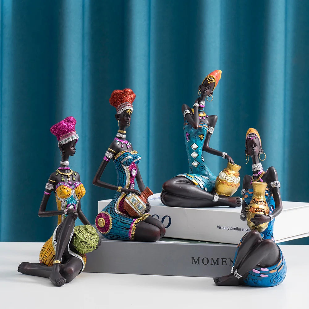Abstract African Black Women Sculpture | Resin Art Figurine for Home, Wine Cabinet & Coffee Shop Decor