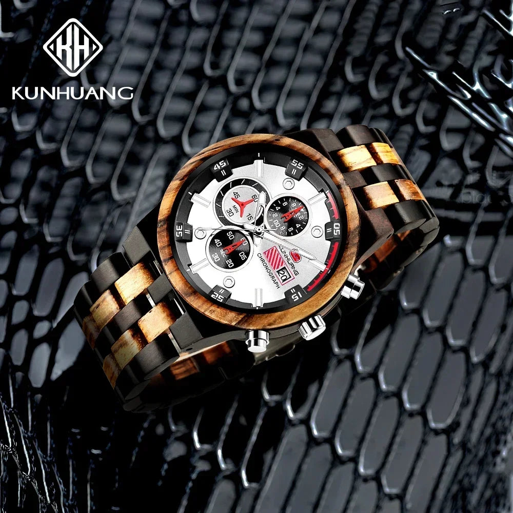 FBA Men's Luxury Wood Watch | Luminous Chronograph Date Quartz Wristwatch