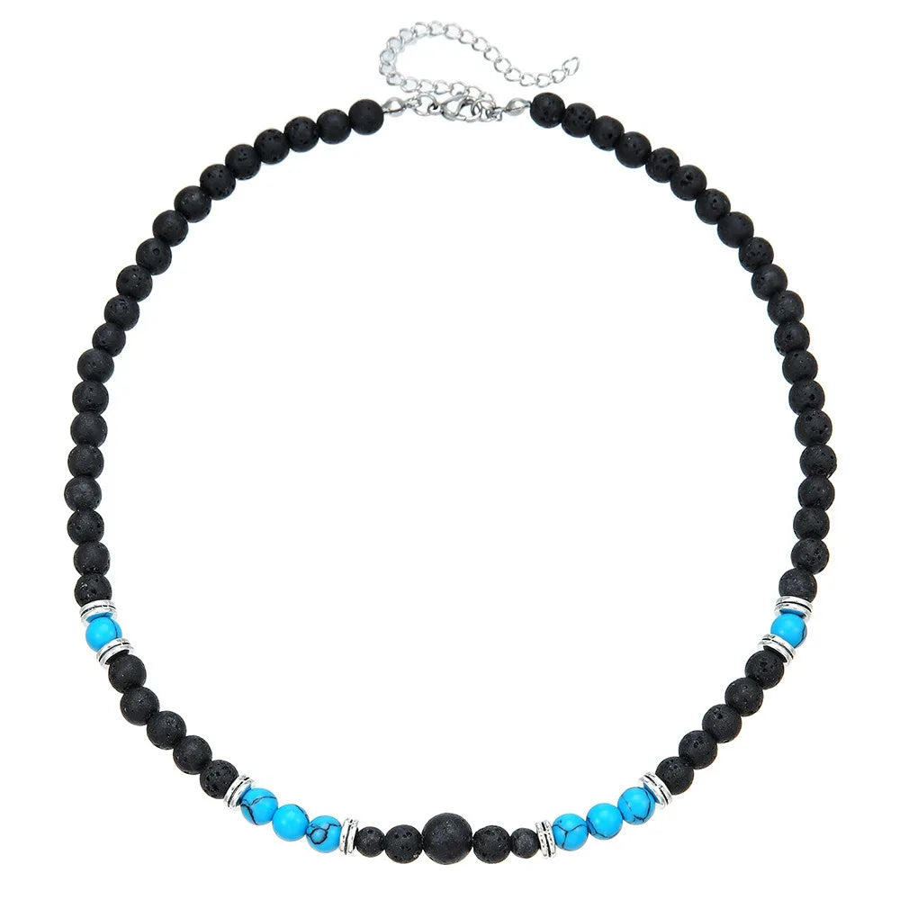FBA Ethnic Turquoise Black Beaded Necklace for Men | Western Style Jewelry