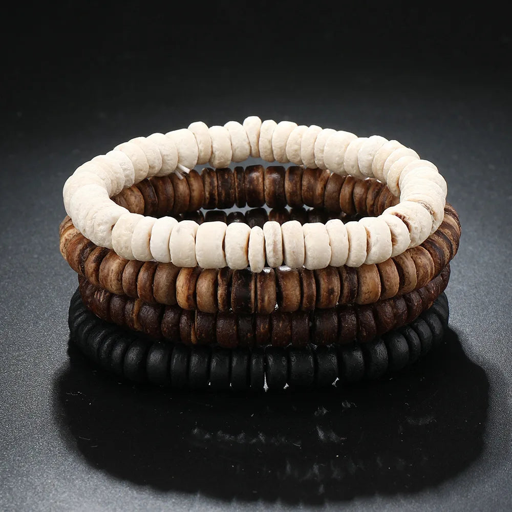FBA Men's Multilayer Wooden Bead Bracelet | Coconut Shell Handmade Jewelry