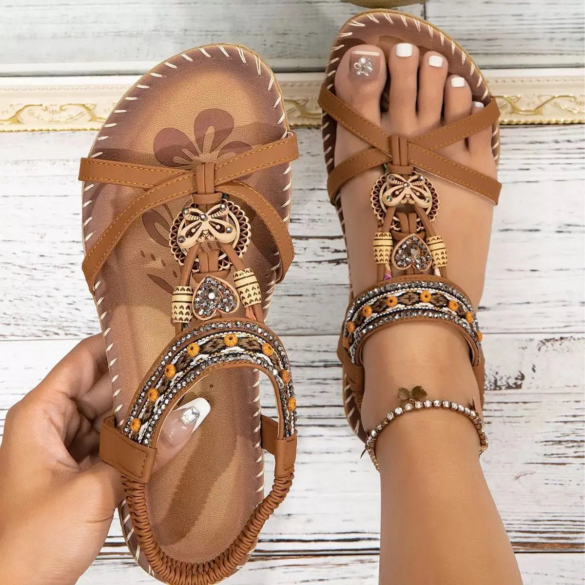 FBA Women's Plus Size Rhinestone Platform Sandals | Summer Fashion Shoes