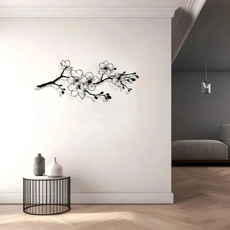 Black Cherry Blossom Metal Wall Art | Modern Iron Wall Decor for Living Room