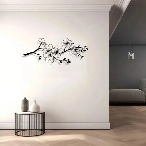 Black Cherry Blossom Metal Wall Art | Modern Iron Wall Decor for Living Room