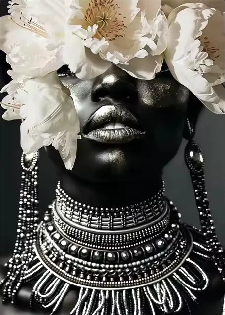 Black Woman Abstract Floral Portrait Canvas Print | Colorful Wall Art for Living Room