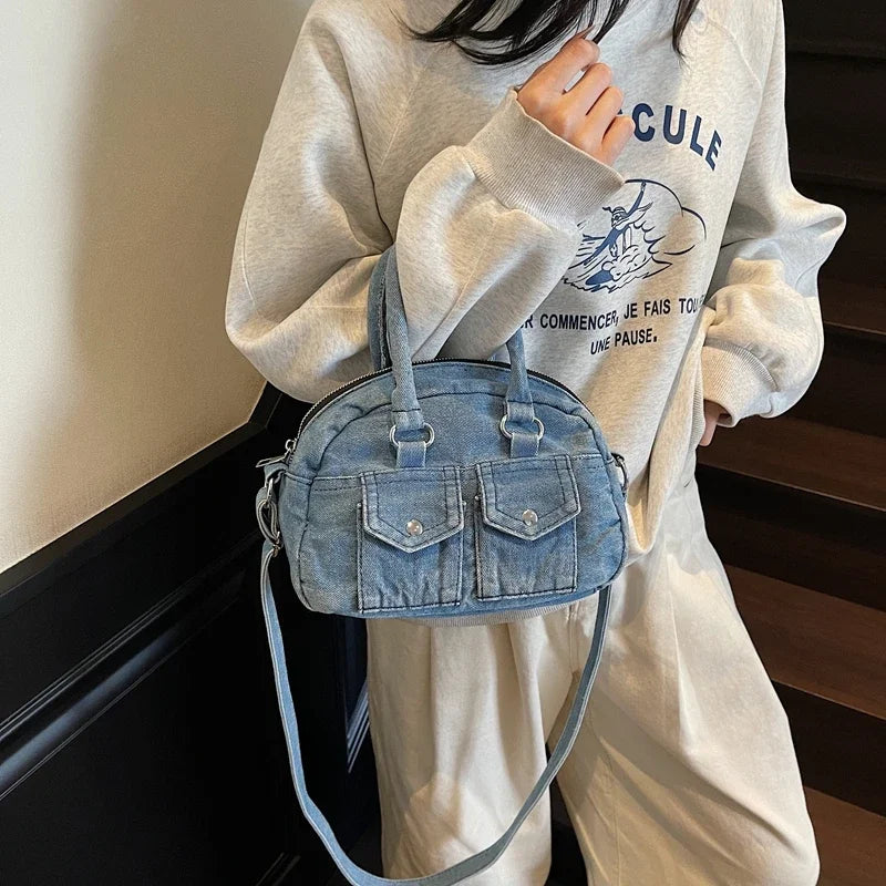 Denim Crossbody Satchel Bag for Women – Vintage Style Small Shoulder Handbag