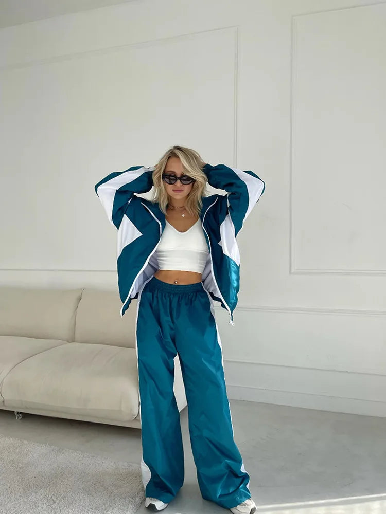 Women's Y2K 2-Piece Tracksuit Set – Zip Sweatshirt & High-Waist Jogger Pants | Streetwear Matching Set | FBA Vibes