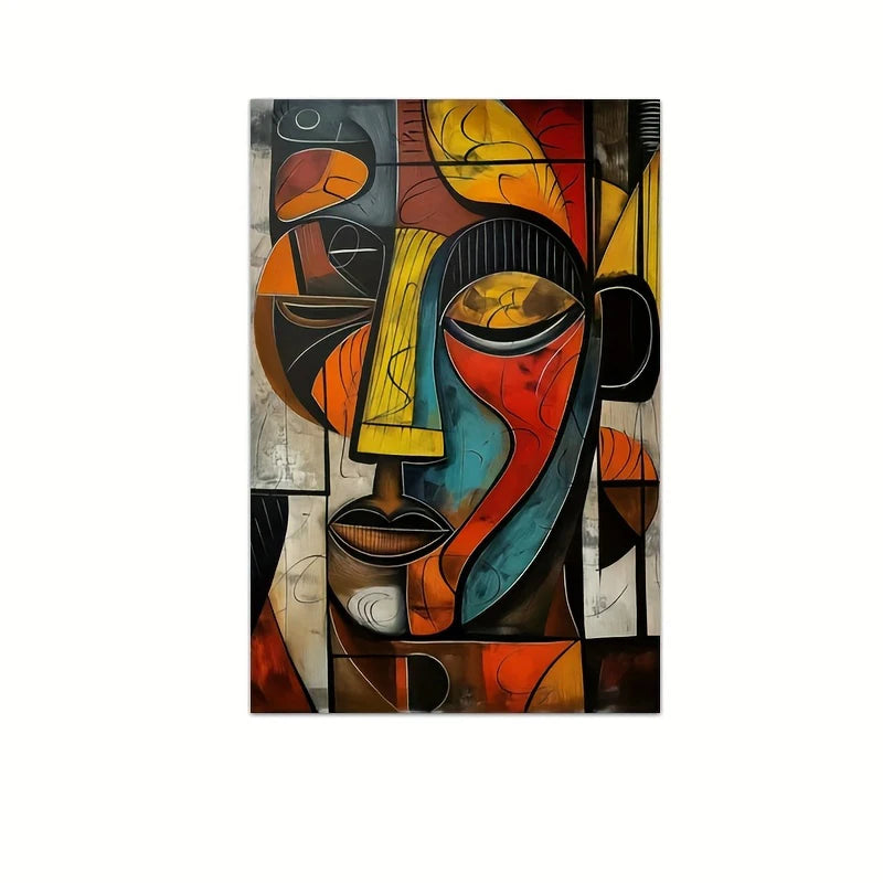 Picasso-Inspired African Tribal Mask Canvas Print | Abstract Wall Art Poster for Living Room