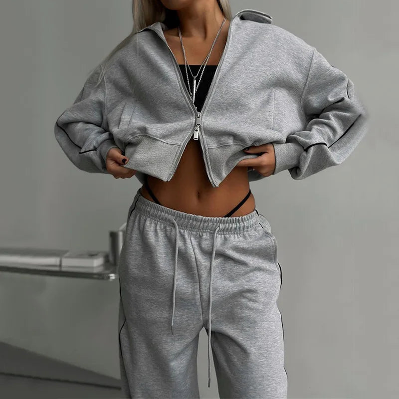 Women's Y2K 2-Piece Tracksuit Set – Zip Sports Jacket & Elastic Waist Jogger Pants | FBA Vibes