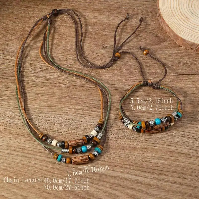 FBA Wood Bead Prayer Necklace & Bracelet Set | Boho Jewelry Gift